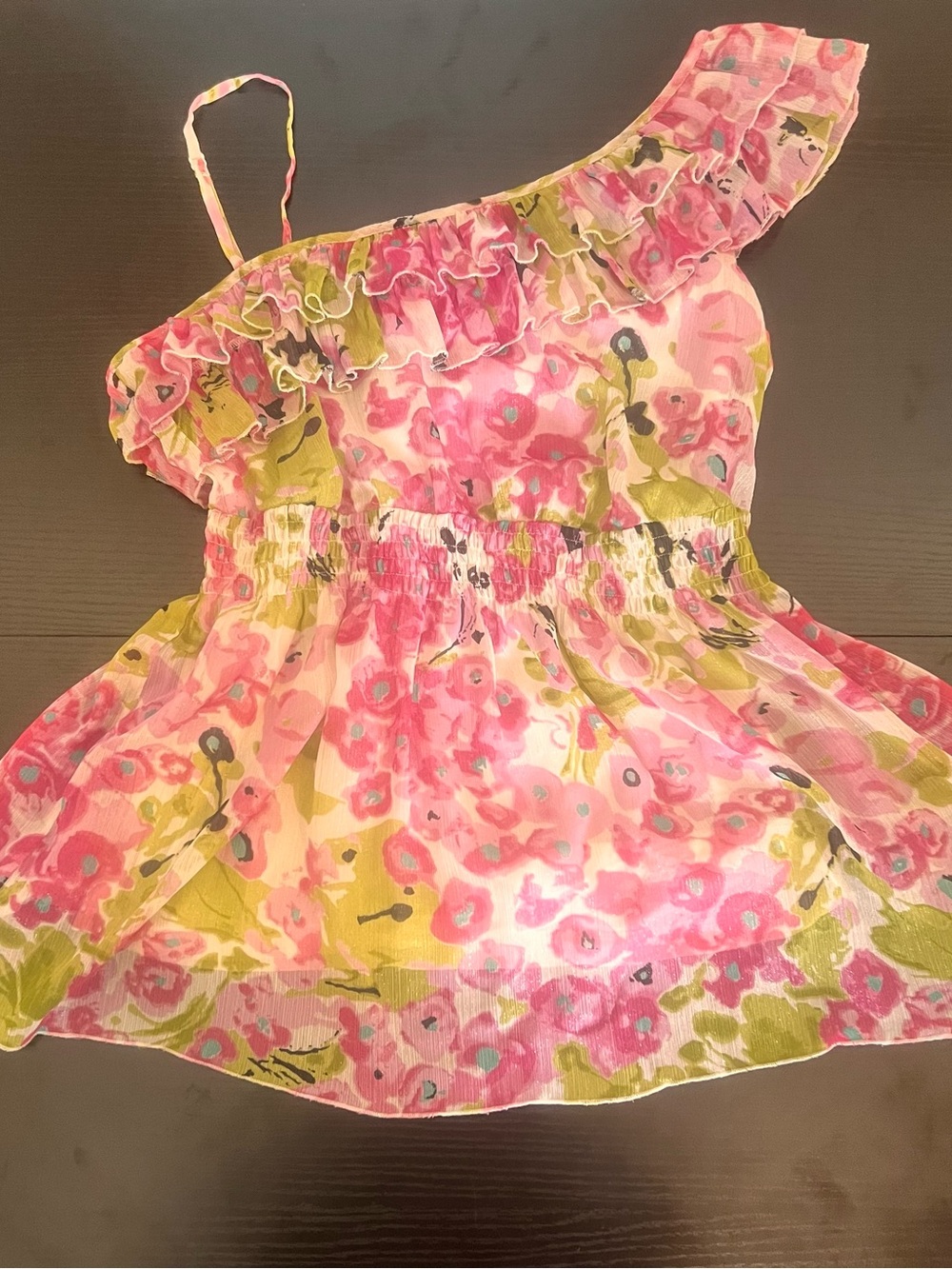 VINTAGE Y2K Nicole by Nicole Miller Floral One Shoulder Ruffle Top - S 🐝